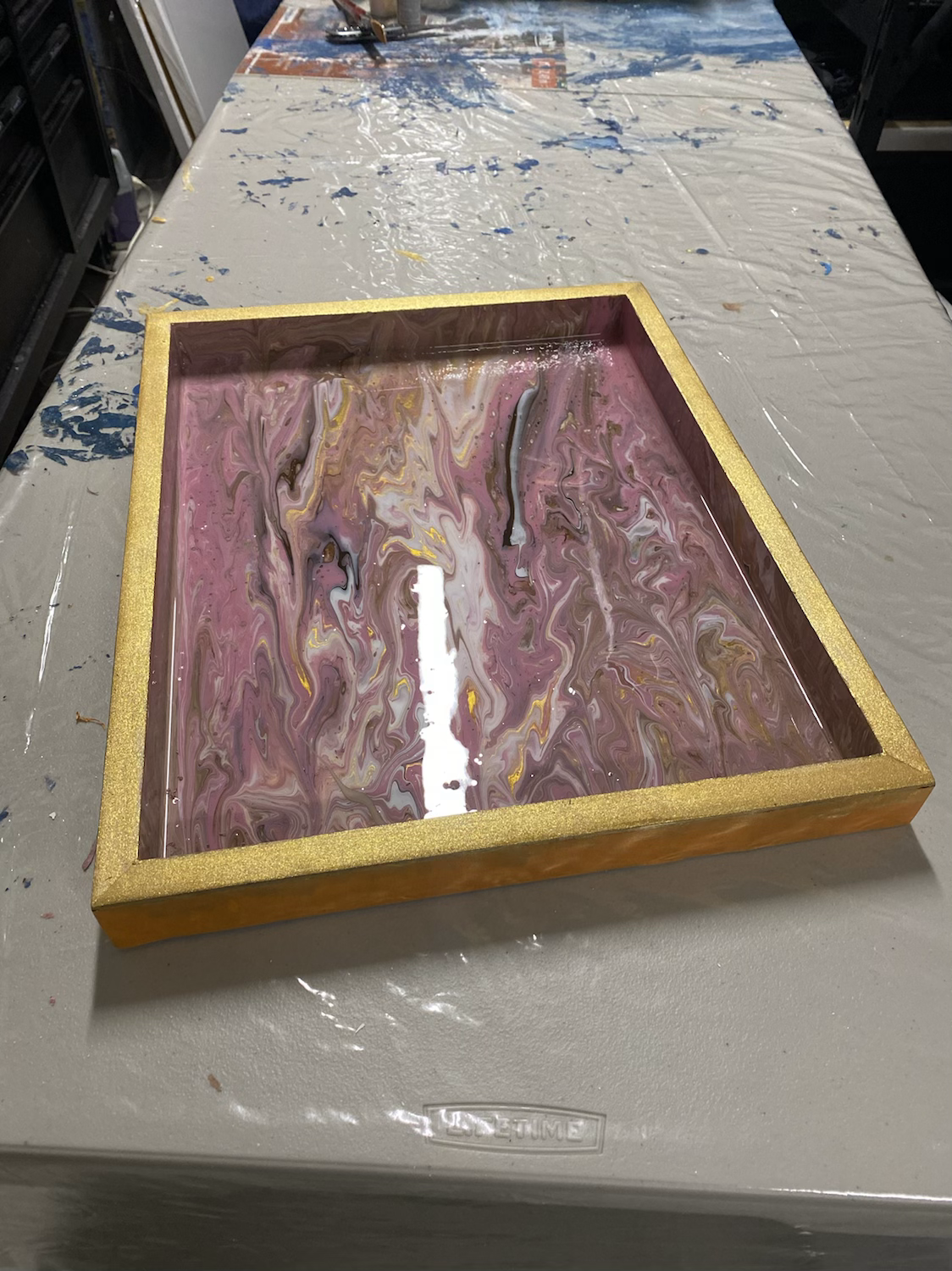 Pink & Chocolate Wooden Tray -  16”x24”