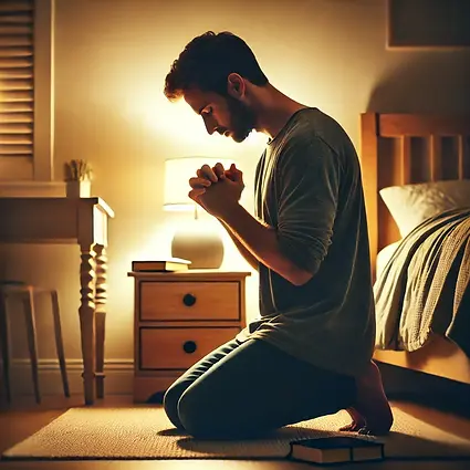 DALL·E 2024-10-01 00.00.32 - A person kneeling and praying in their bedroom. The person ha