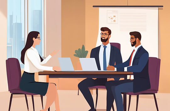 An experienced lawyer conducting a mentorship session. The scene takes place in a modern e
