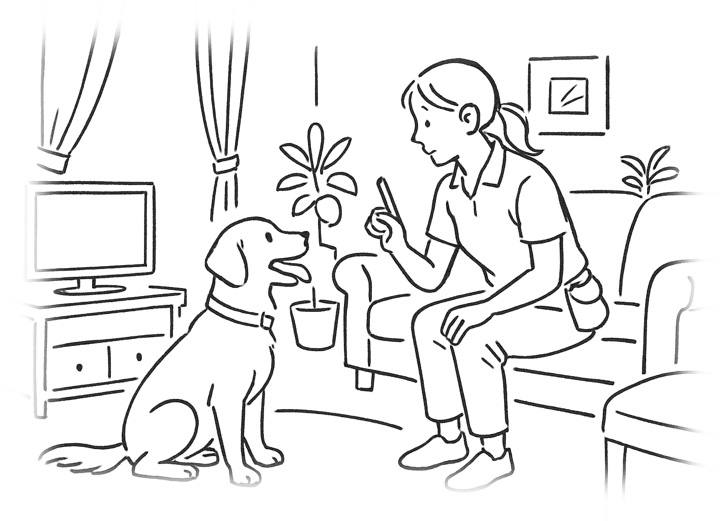 מאלף כלבים עובד עם כלב בבית הלקוח, מדגים פקודת שב בזמן אימון אישי.