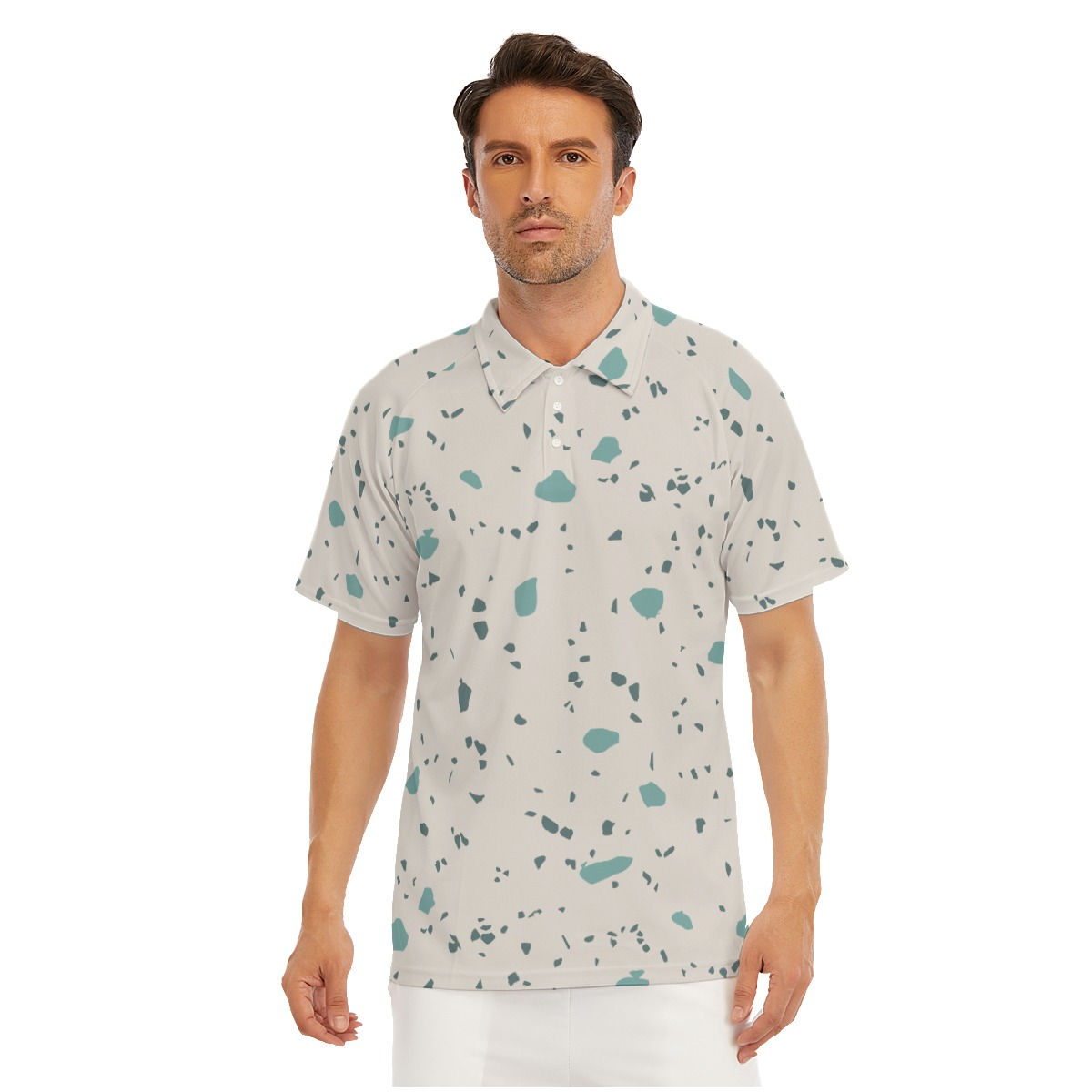 All-Over Print Men's Short Sleeve Polo Shirt With Button Closure