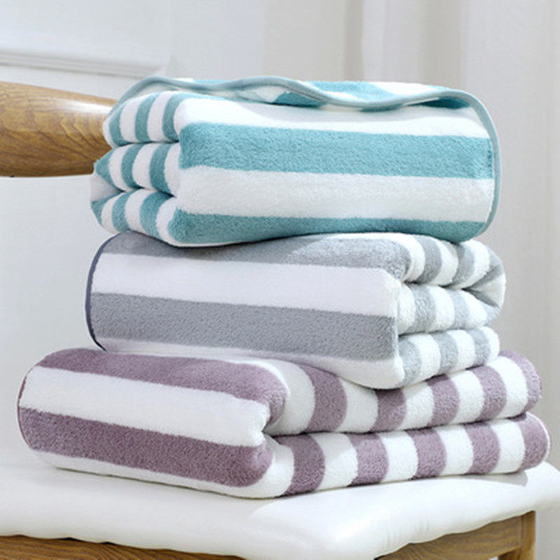 Coral Fleece Microfiber Striped Bath Towel 35x75cm