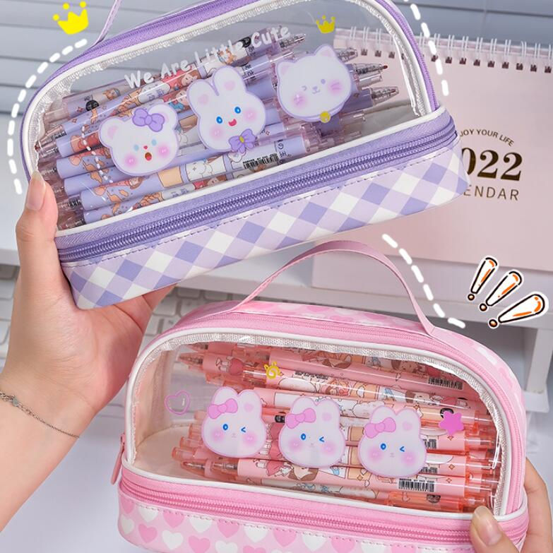 Transparent Double-layer Cosmetic Bag for Students
