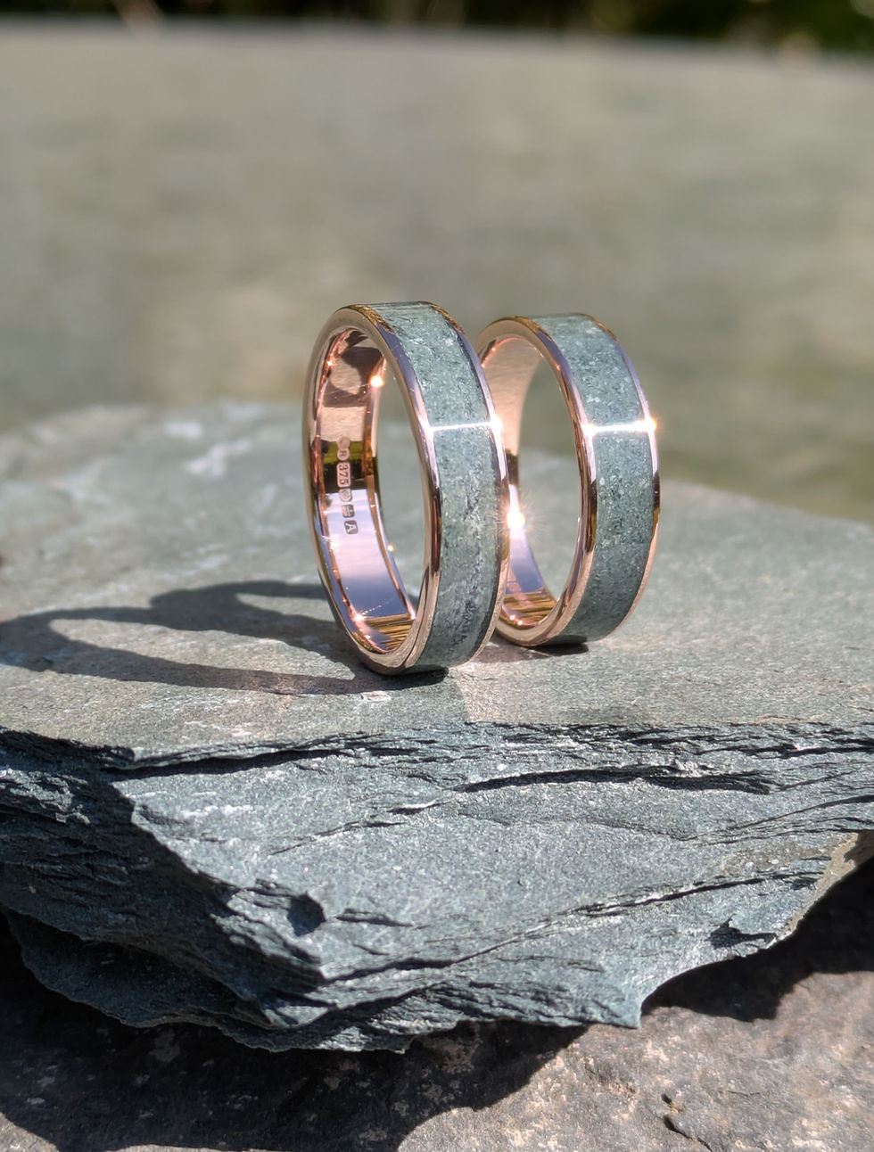 Thumbnail: 9ct Rose Gold and Honister Slate Inlay Ring