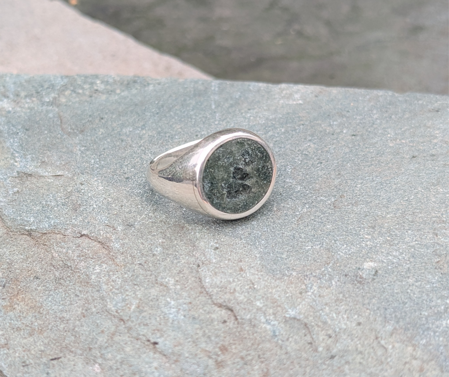 Silver signet ring with Westmorland Green Slate