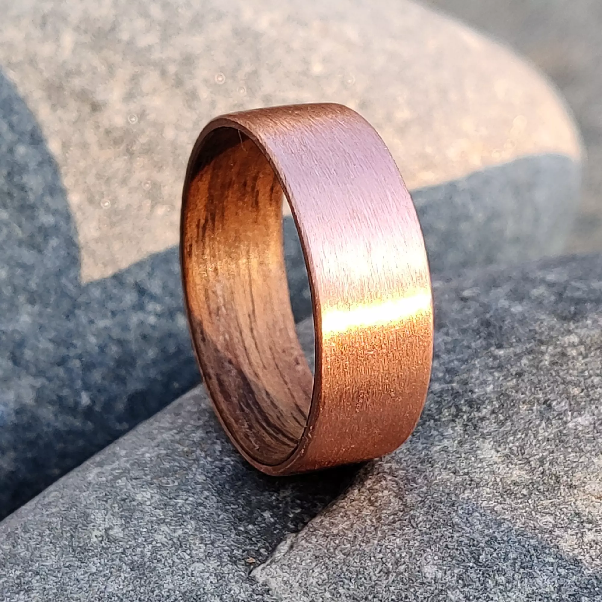European Walnut and Brushed Copper Ring