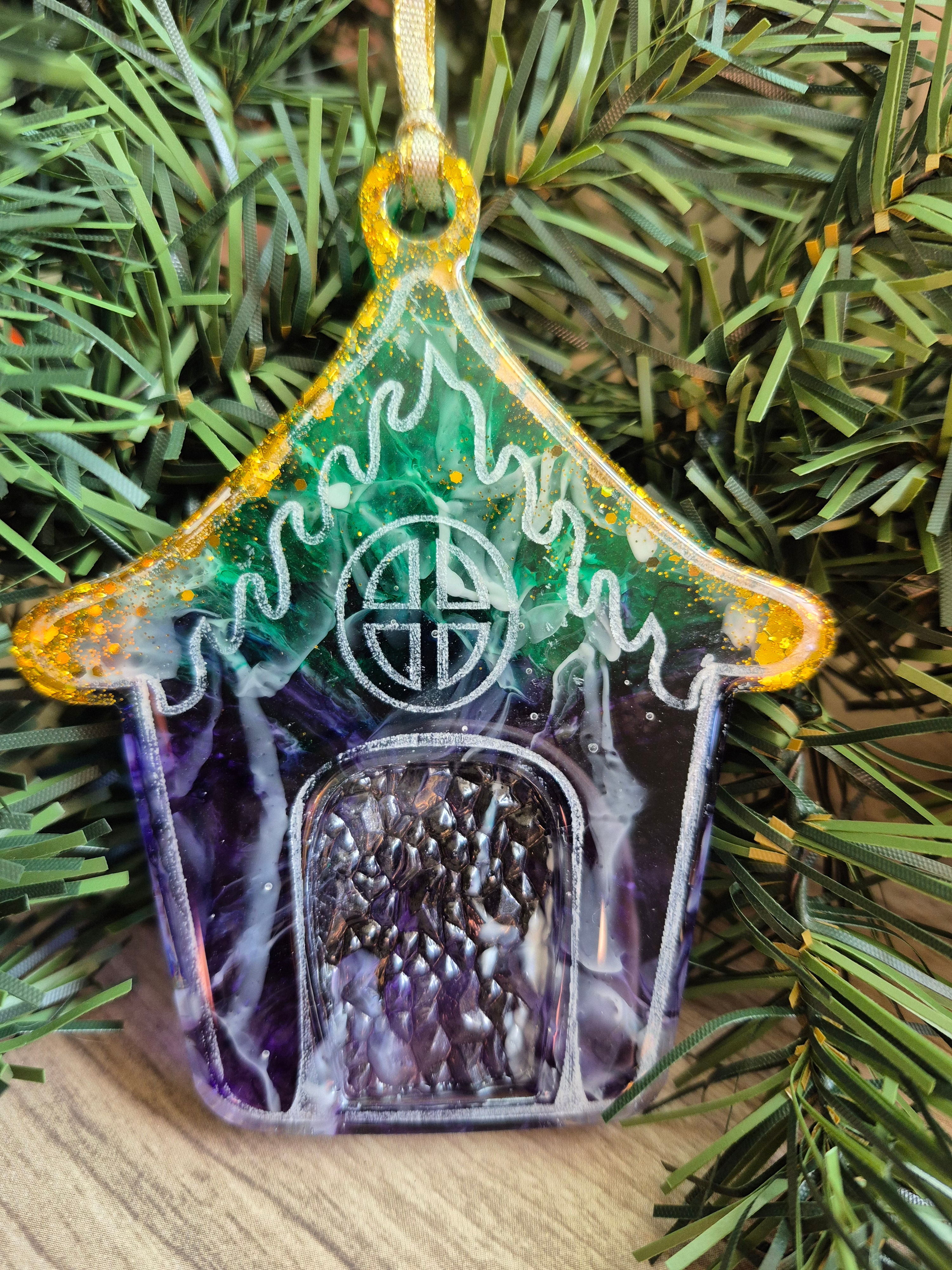 Purple and Green Gingerbread House Ornament