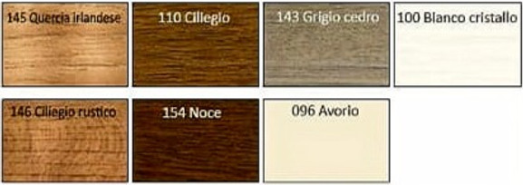 Colori standard per finestre in PVC e alluminio: quercia, ciliegio, noce, avorio, bianco – ideali per infissi su misura