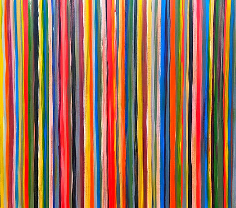 a Harry MC stripe painting, showing the layered colour and worn surface created with his dry-brush technique.