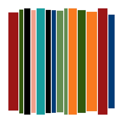 A vertical stripe painting by Harry MC with variation in stripe heights and widths