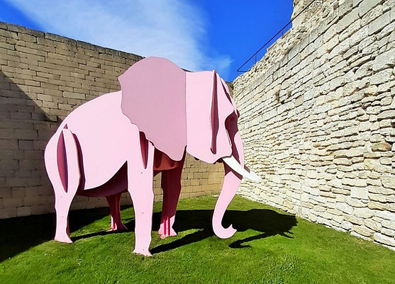 Pink elephant sculpture discovered by Harry MC in village of Lacoste, Provence.