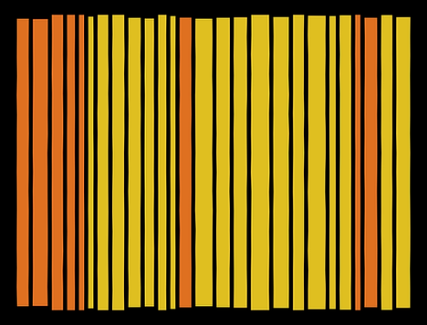 A large-format Harry MC stripe painting with ochre yellow and sienna stripes from the Ostia series