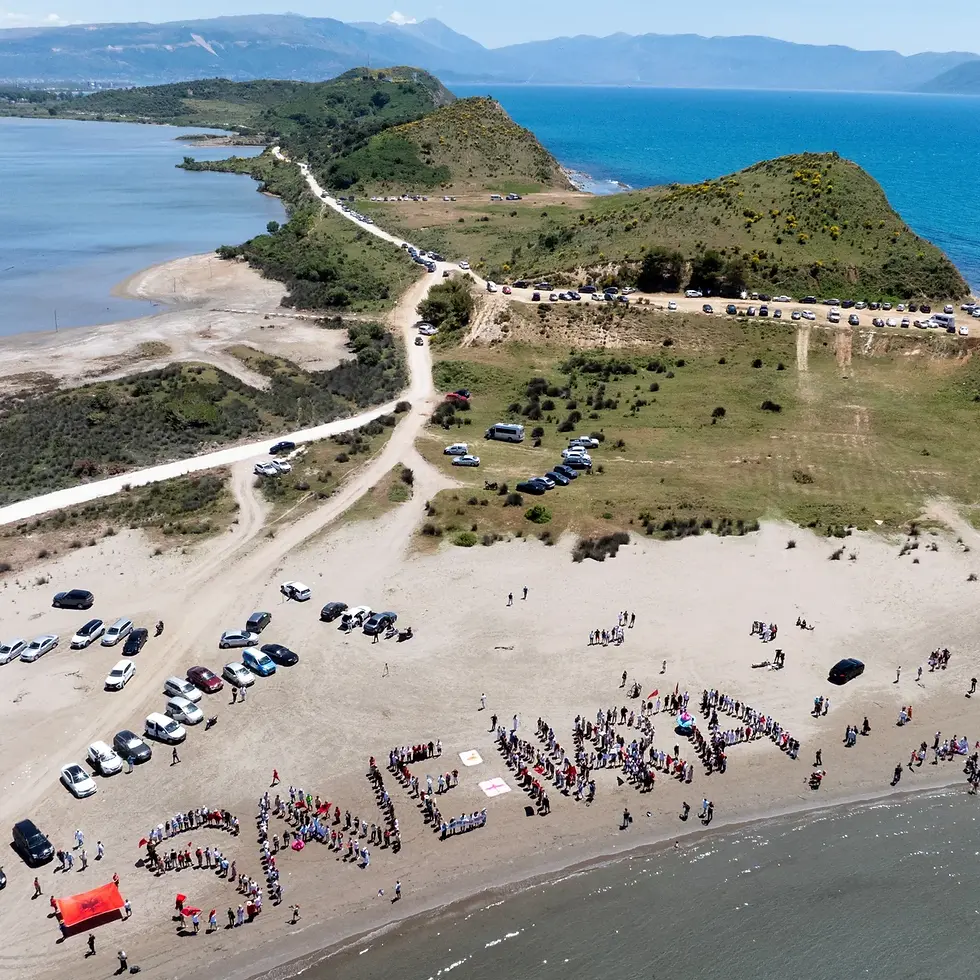 Protestors form human chain at Sazan Island, Albania. Source: The Guardian