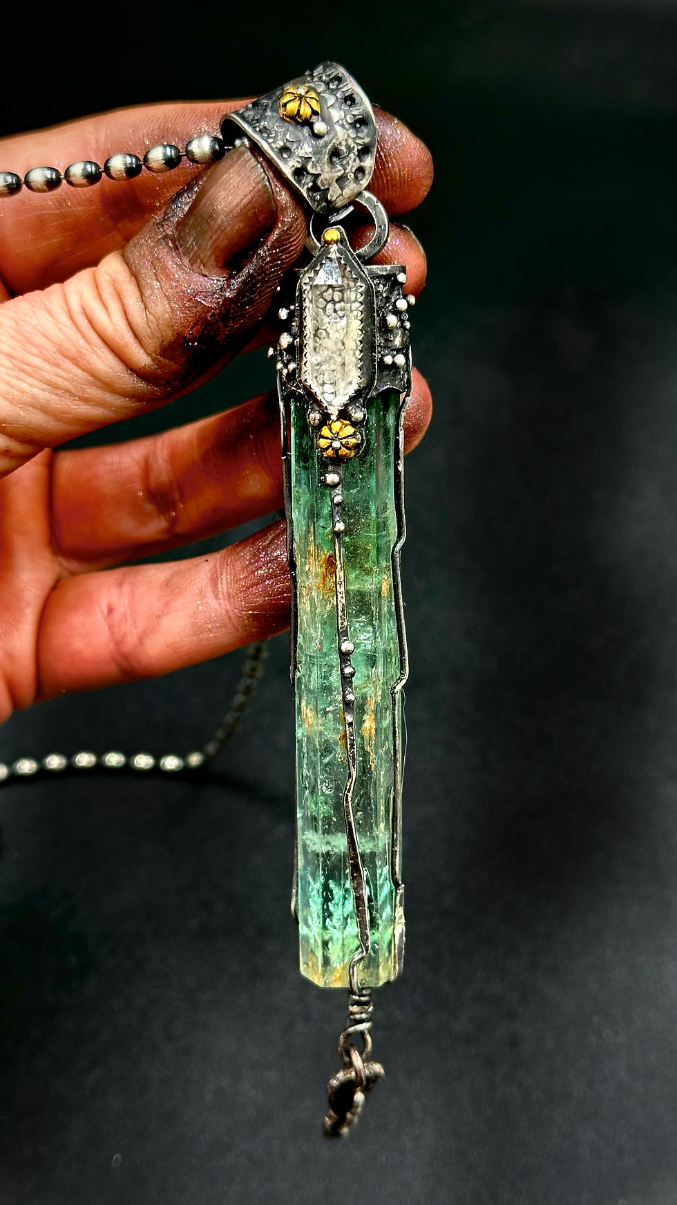 EMERALD VANADIUM BERYL CRYSTAL NECKLACE No. 10