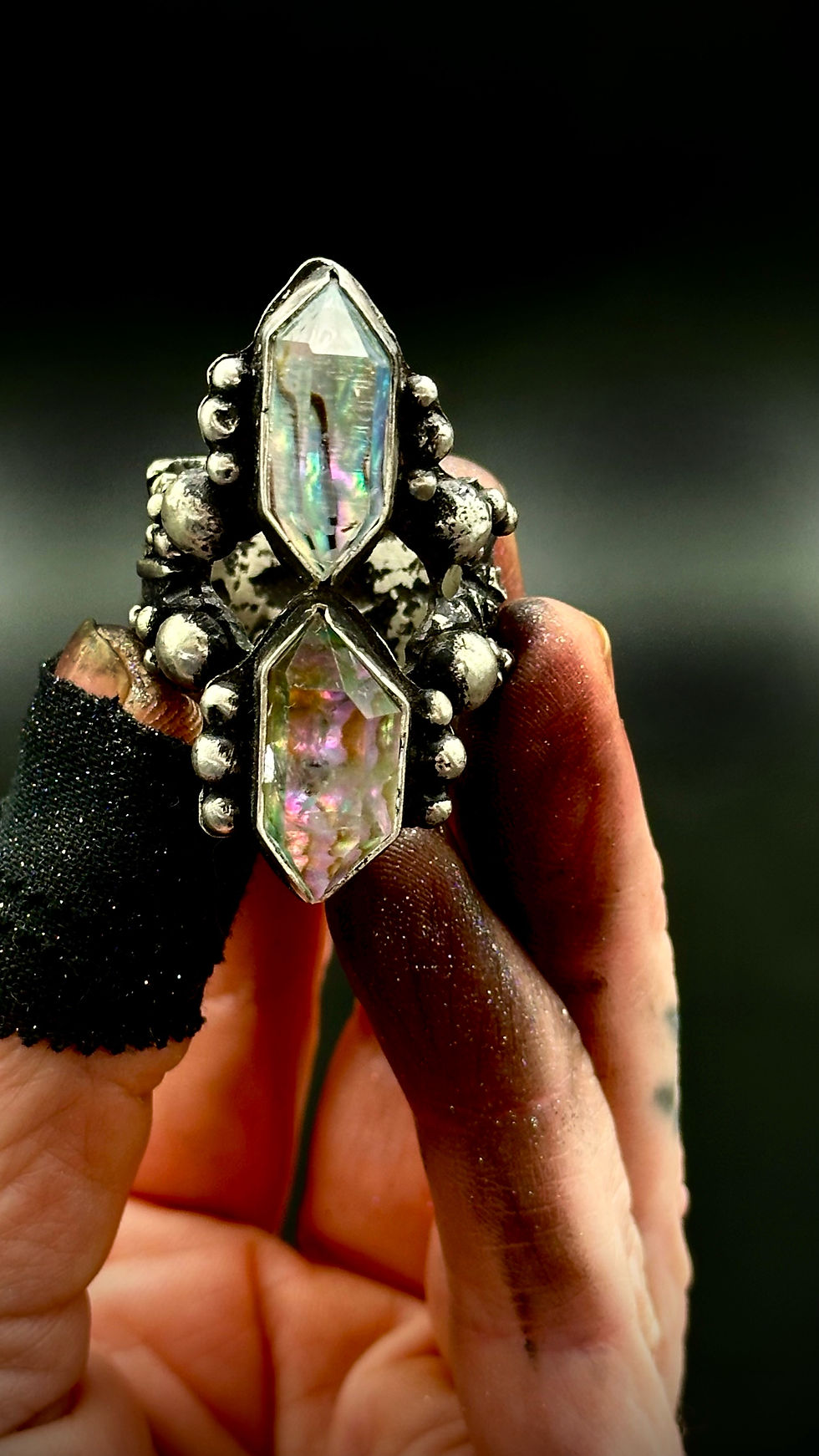 Thumbnail: RESERVED AS RECLAMATION RING | SIZE 8.75| ABALONE QUARTZ DOUBLET