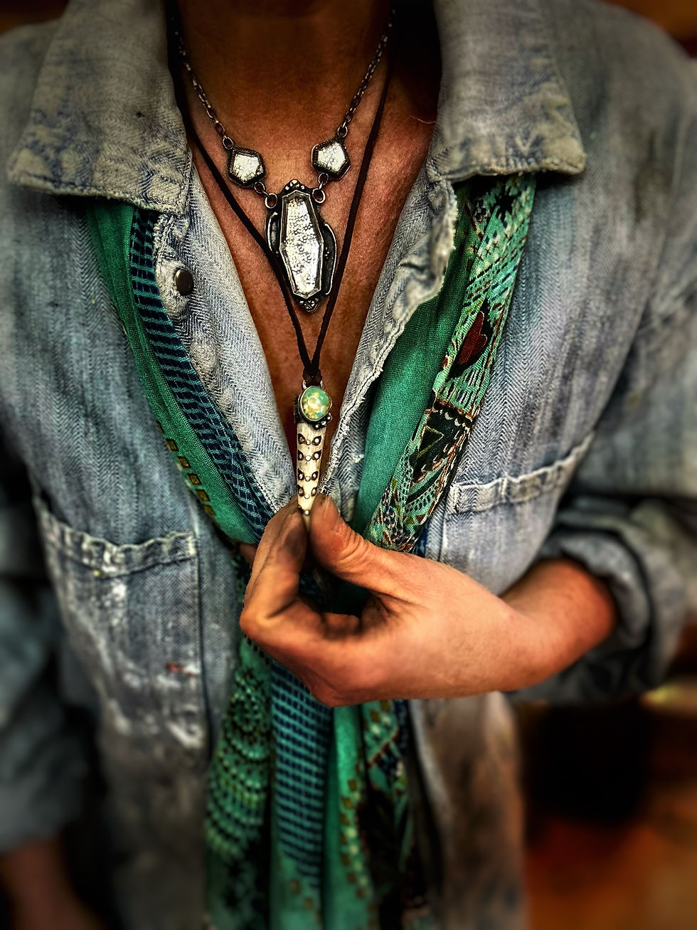 Thumbnail: Silver Rider Necklace || Quartz, Gold, Sterling Silver