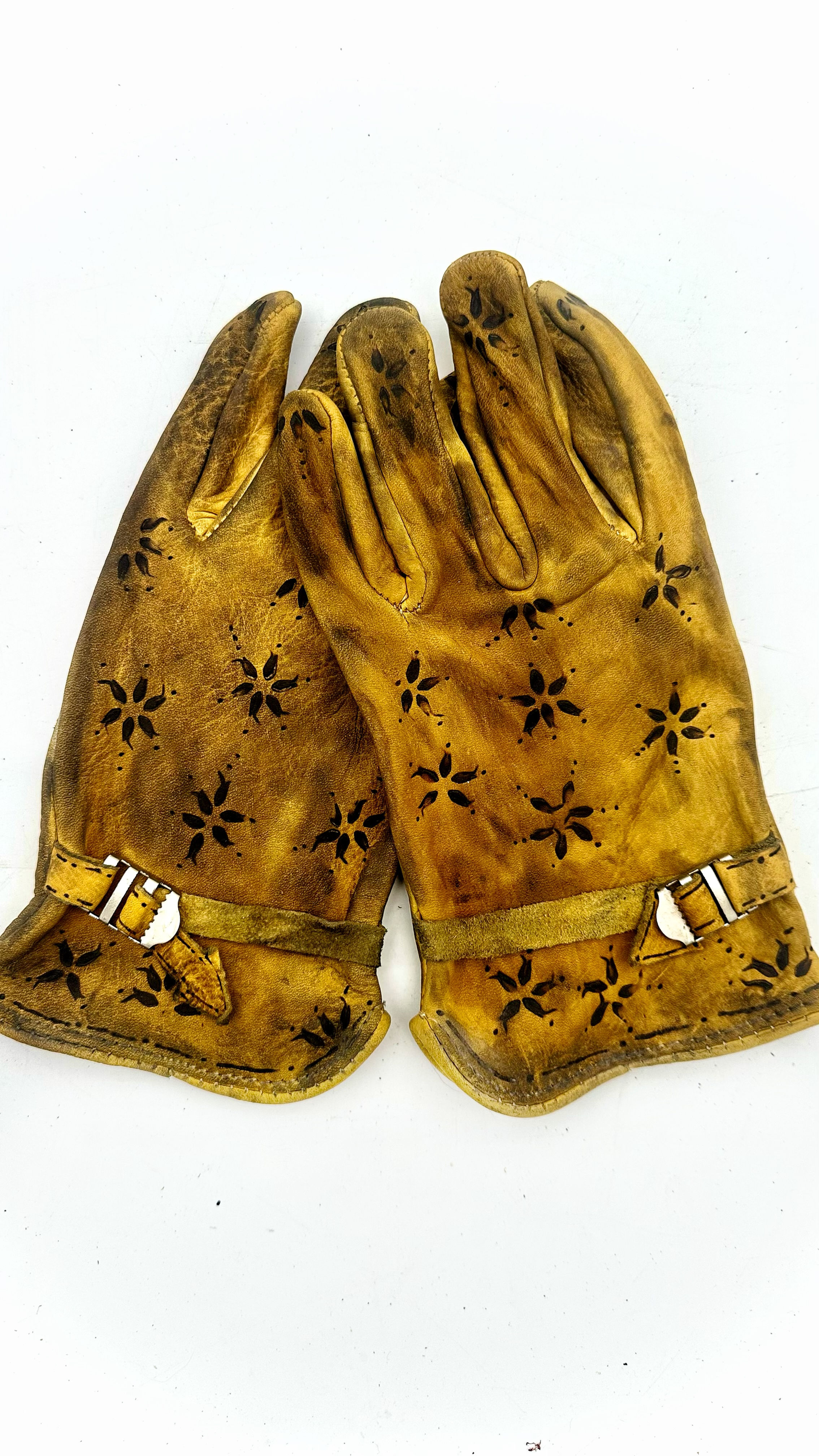 FLOWERS ☼ Leather Work Gloves Ladies L/M