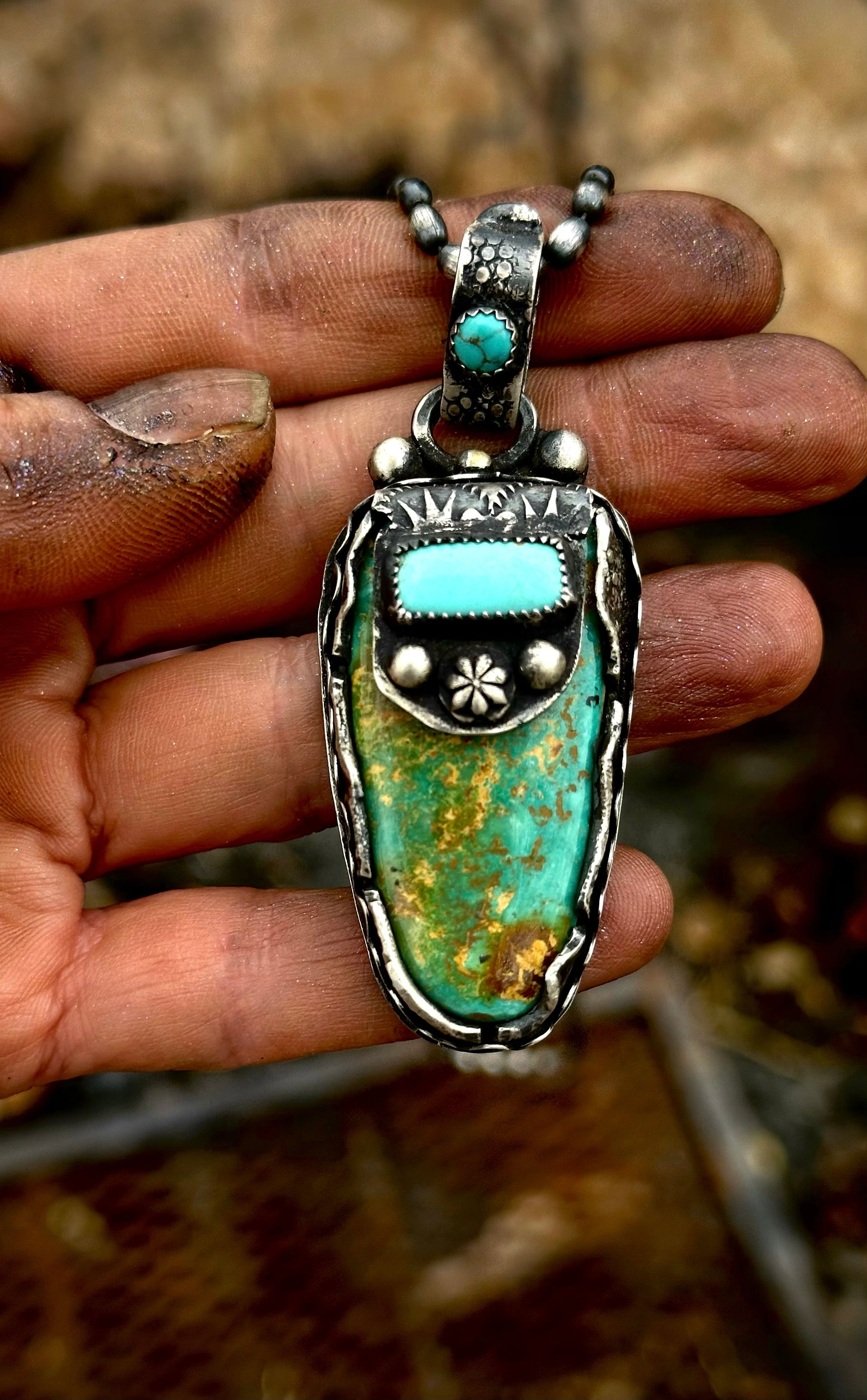 TRIANGLE #2 SILVER RIDER TURQUOISE NECKLACE