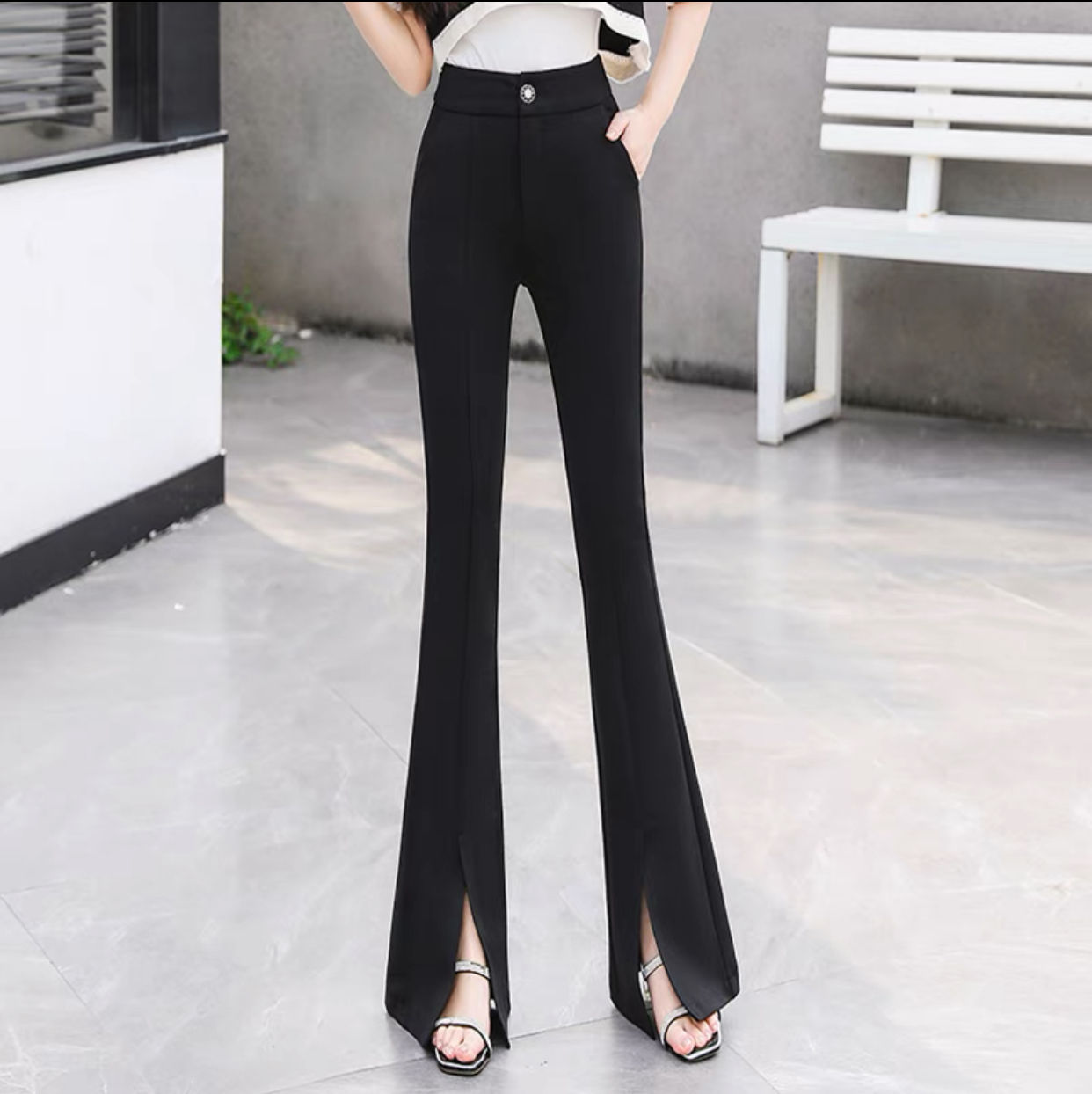 前开叉西装阔腿裤