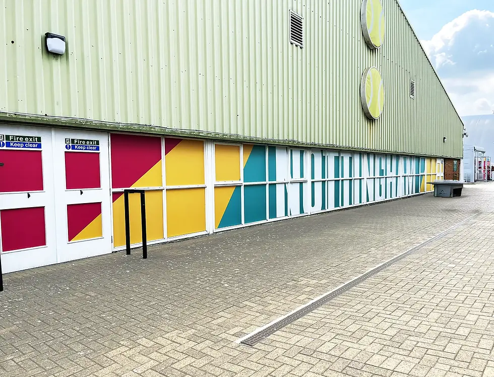 Court windows removable vinyl. We designed the template, factoring in window mullion sizes for perfect continuation