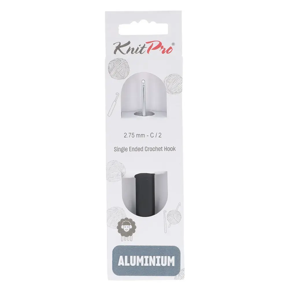 KnitPro Aluminum crochet hook Silver with black Soft Grip