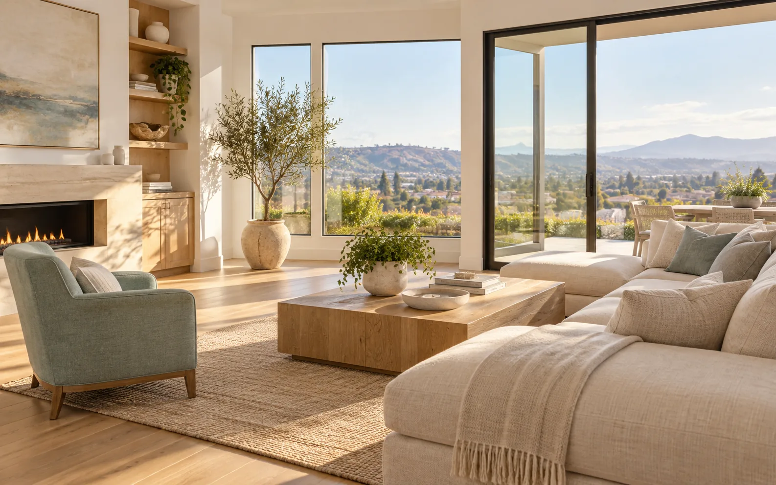 Airy contemporary living room representative of the Irvine service area