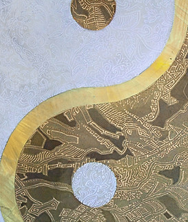 Yin Yang. A cozy picture in calm warm colors. The symbol is richly decorated with flowers