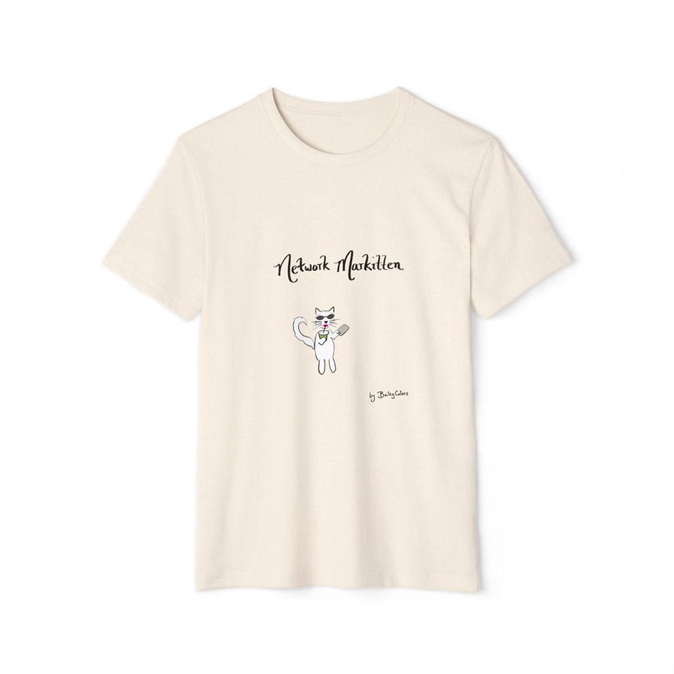 sustainable recycled organic cotton t-shirt network marketing cat