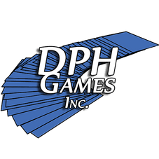 White background with image of an array of blue playing cards and text "DPH Games Inc."