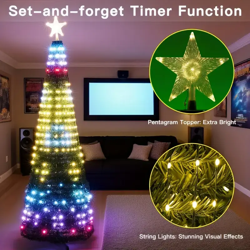 Prelit 7Ft Artificial Christmas Tree with Star Multi-Color 314 LED Lights