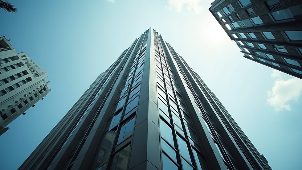 Eye-level view of a modern office building in Bangkok