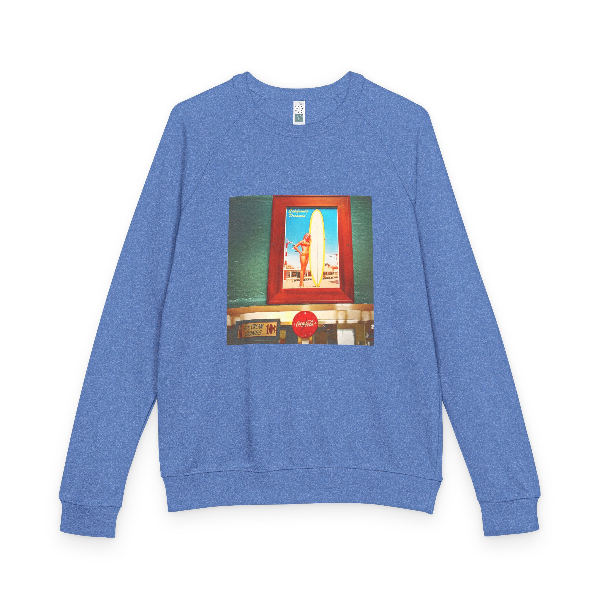 Surf Poster Crewneck Sweatshirt — Vintage Beach Vibes - California Sam