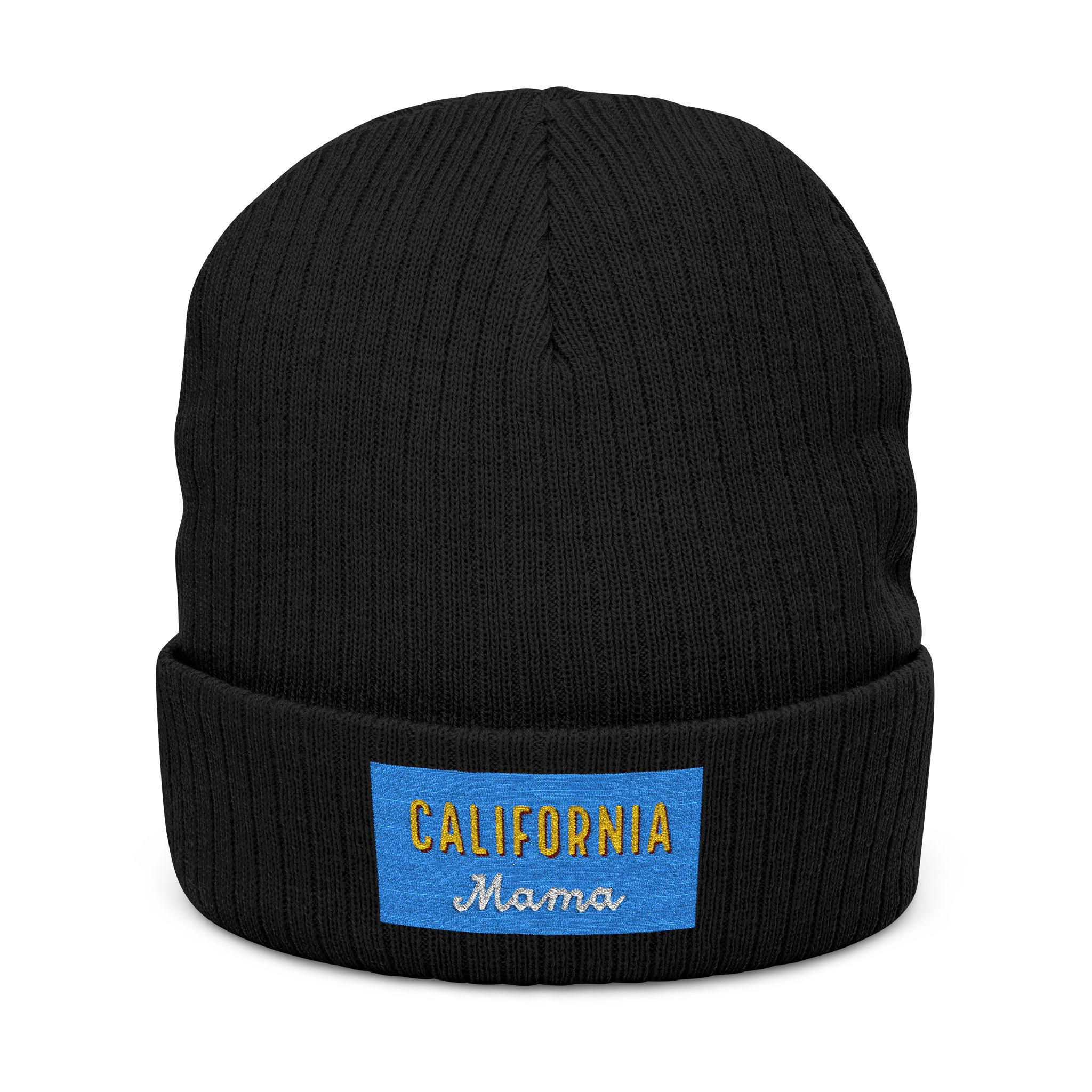 Black ~ Embroidered 'California Mama' Ribbed Knit Beanie — Cozy Mom Gift