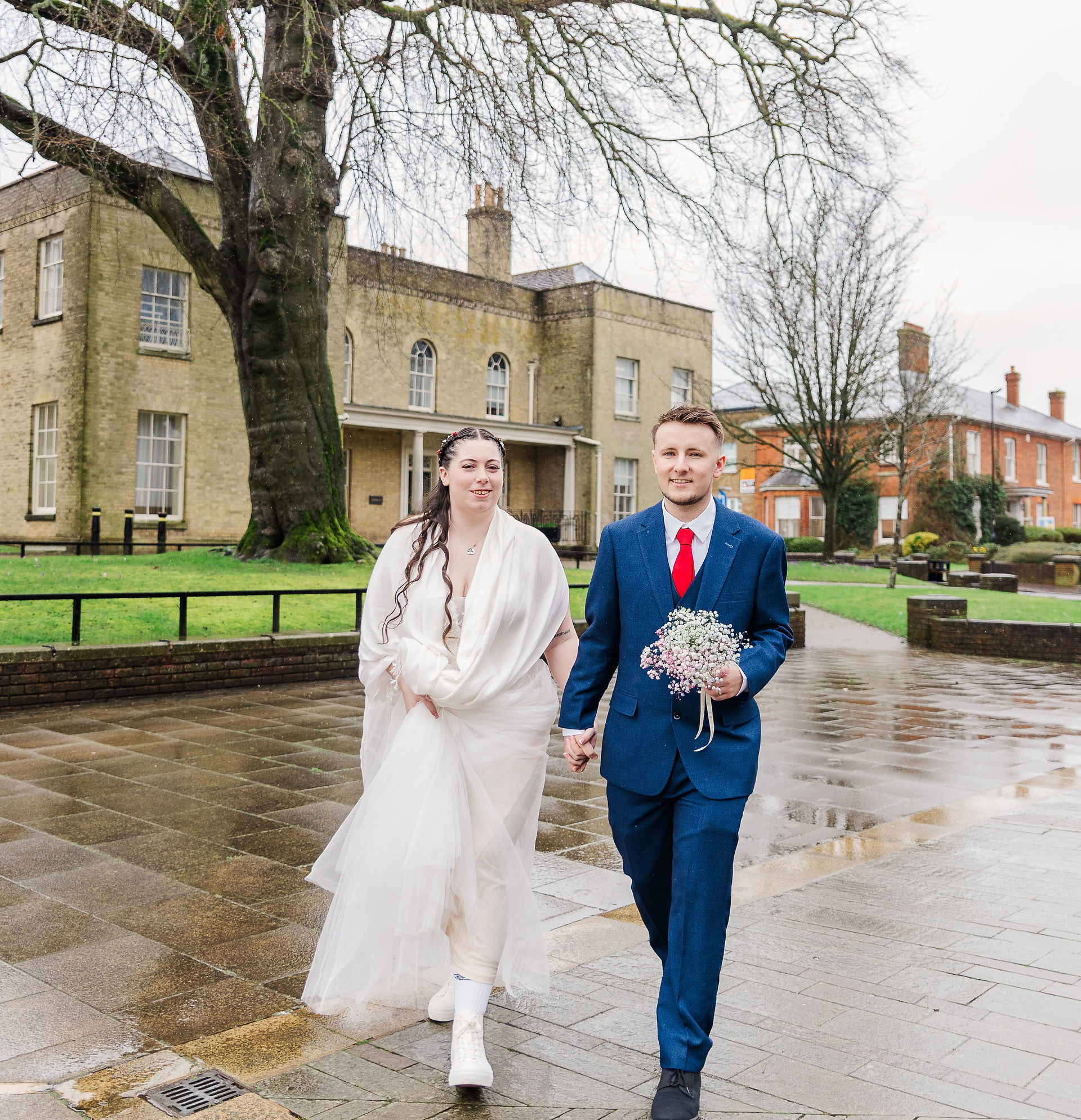 Bride and groom walking  
