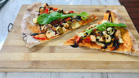 Handmade Stonefire Med Chicken Pizza with Balsamic Reduction