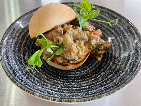 Flambé Chicken Liver Pâte with a Soft Roll