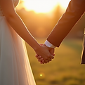 A serene image of a couple holding hands during their wedding ceremony, bathed in soft, go