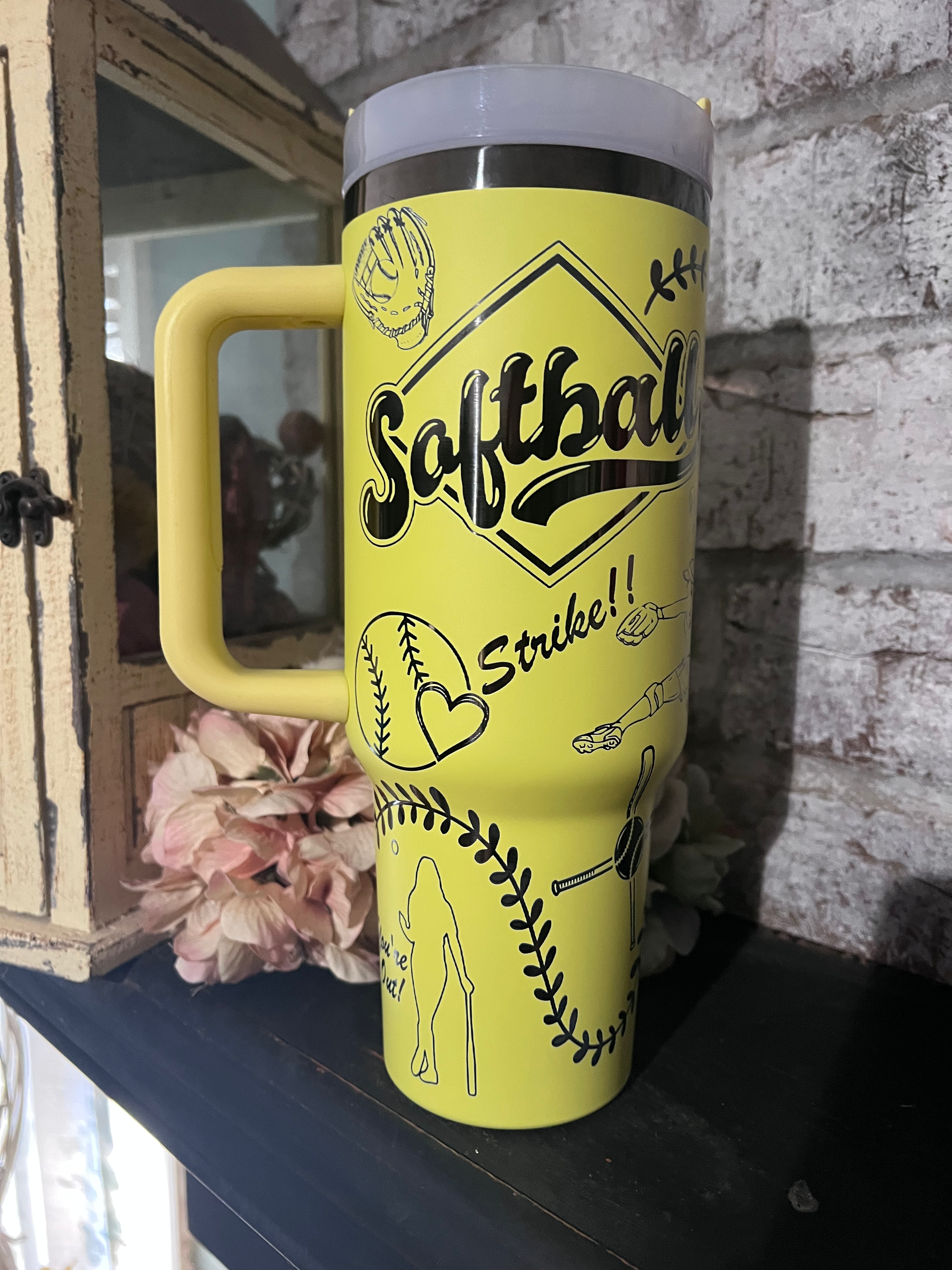 40oz Softball engraved tumbler 