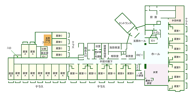 夢まごころ苑の1階施設案内図