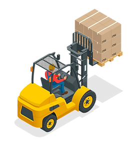 フォークリフトで荷物を運ぶ人
