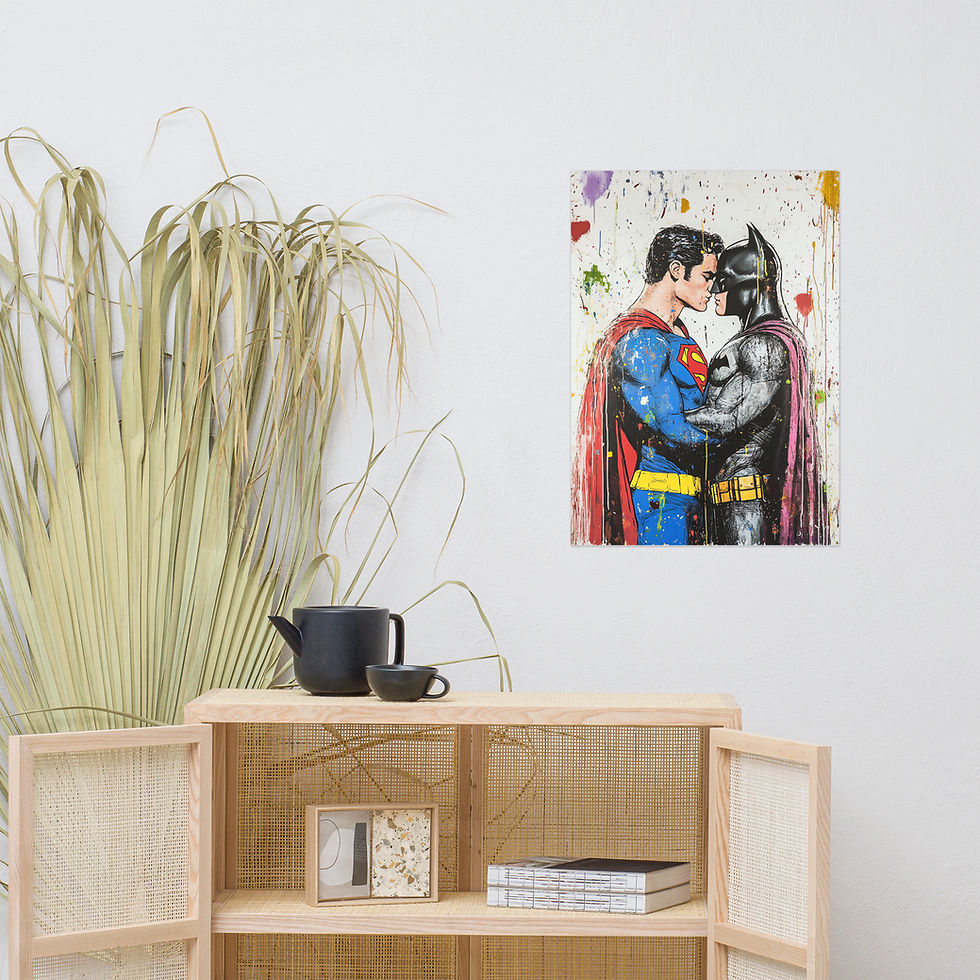 Thumbnail: Superman and Batman Embrace in Vibrant Street Art Style