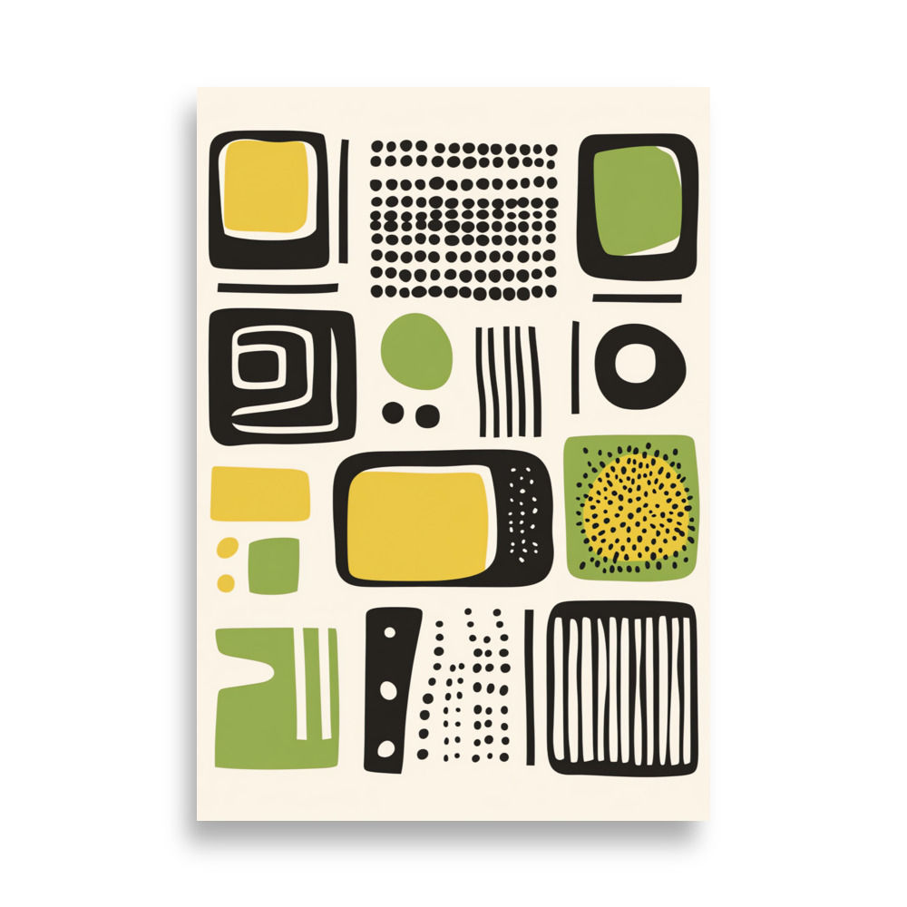 Mid-Century Modern Abstract Wall Art – Green and Yellow Retro Design