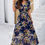 Thumbnail: Boho Floral Print High Waist Band Fit Lined Dress