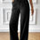Thumbnail: Solid Pockets Elastic Waist Loose Straight Pants
