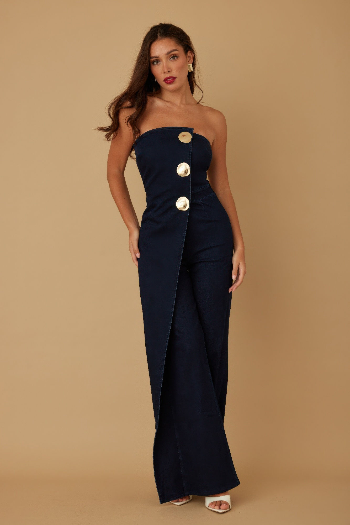Open Flap Layer Strapless Jumpsuit       