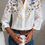 Thumbnail: Floral Hollow Out Button Down Long Sleeve Blouse
