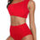 Thumbnail: Solid Two Pieces One Shoulder High Cut Swimsuit