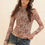 Thumbnail: Floral-print Mesh Cropped Mock-neckthumbhole Top               