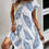 Thumbnail: Leaf Print Loose Fit Color Block Sleeves Ruffle Dress