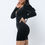 Thumbnail: Soft Velvet Pleated Puff Sleeve Low V Neck Front And Back Mini Dress